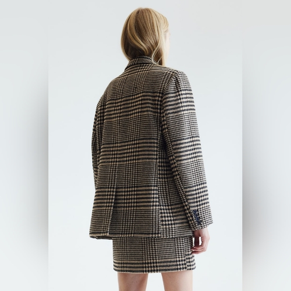 H&M Oversized Double-Breasted Plaid Blazer. Beige/black/white, Checked BNWT - Picture 2 of 16